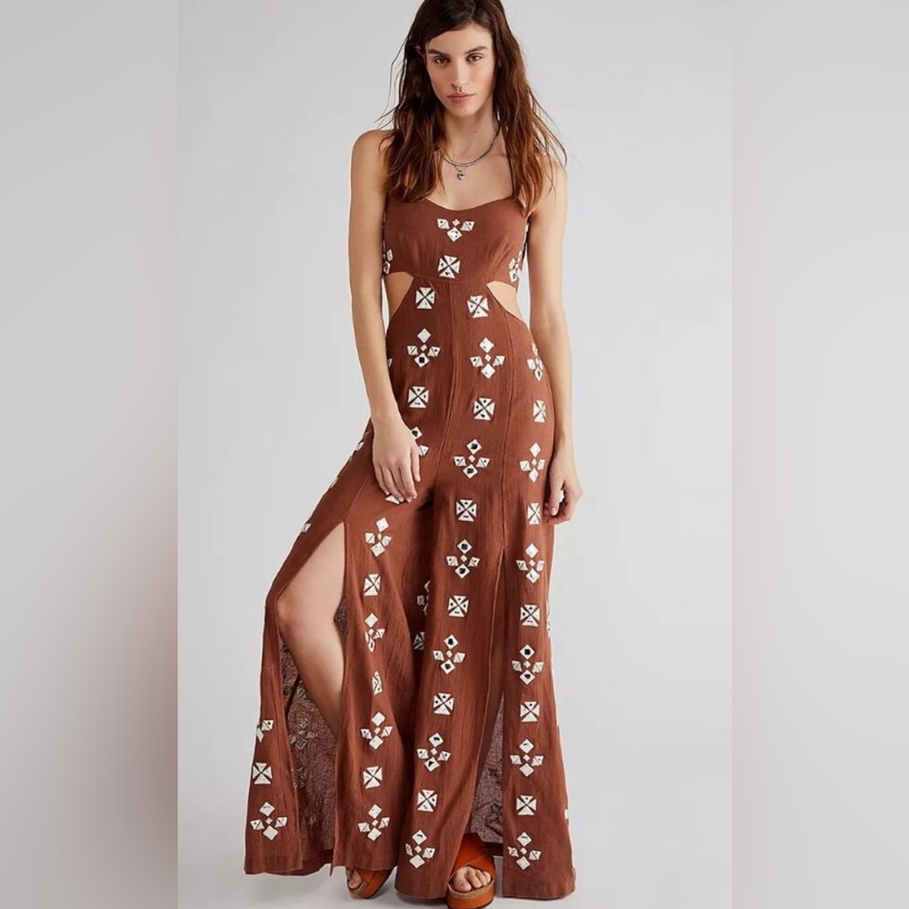 NWT Free People Brown Cutout Jumpsuit, size S